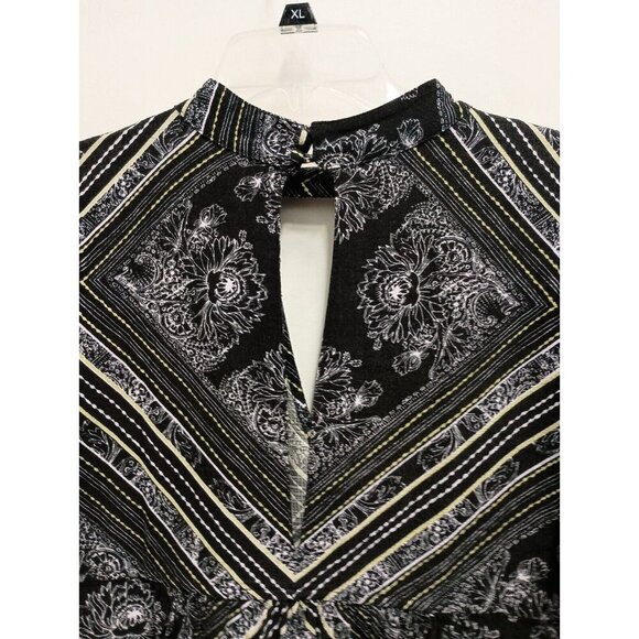 Free People Womens Walking On A Dream Tunic Top Medium Black Floral Keyhole BOHO - Picture 4 of 7